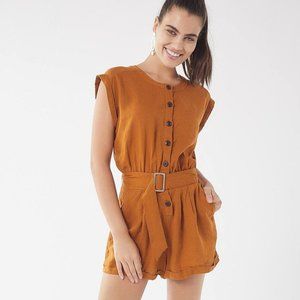 UO Julie Linen Button-Down Romper